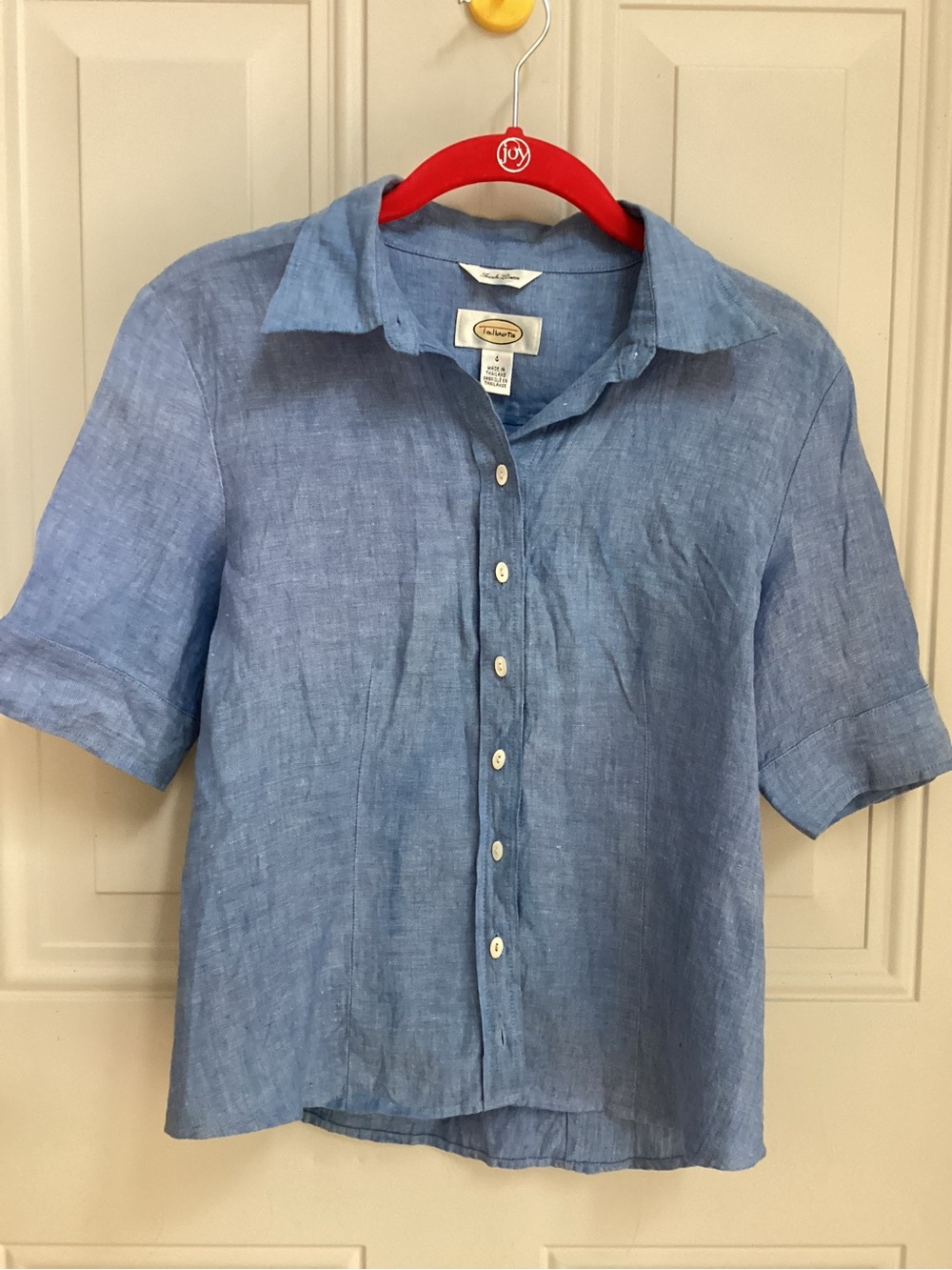 Talbots Light Blue Linen Short Sleeve Button-Down Shirt